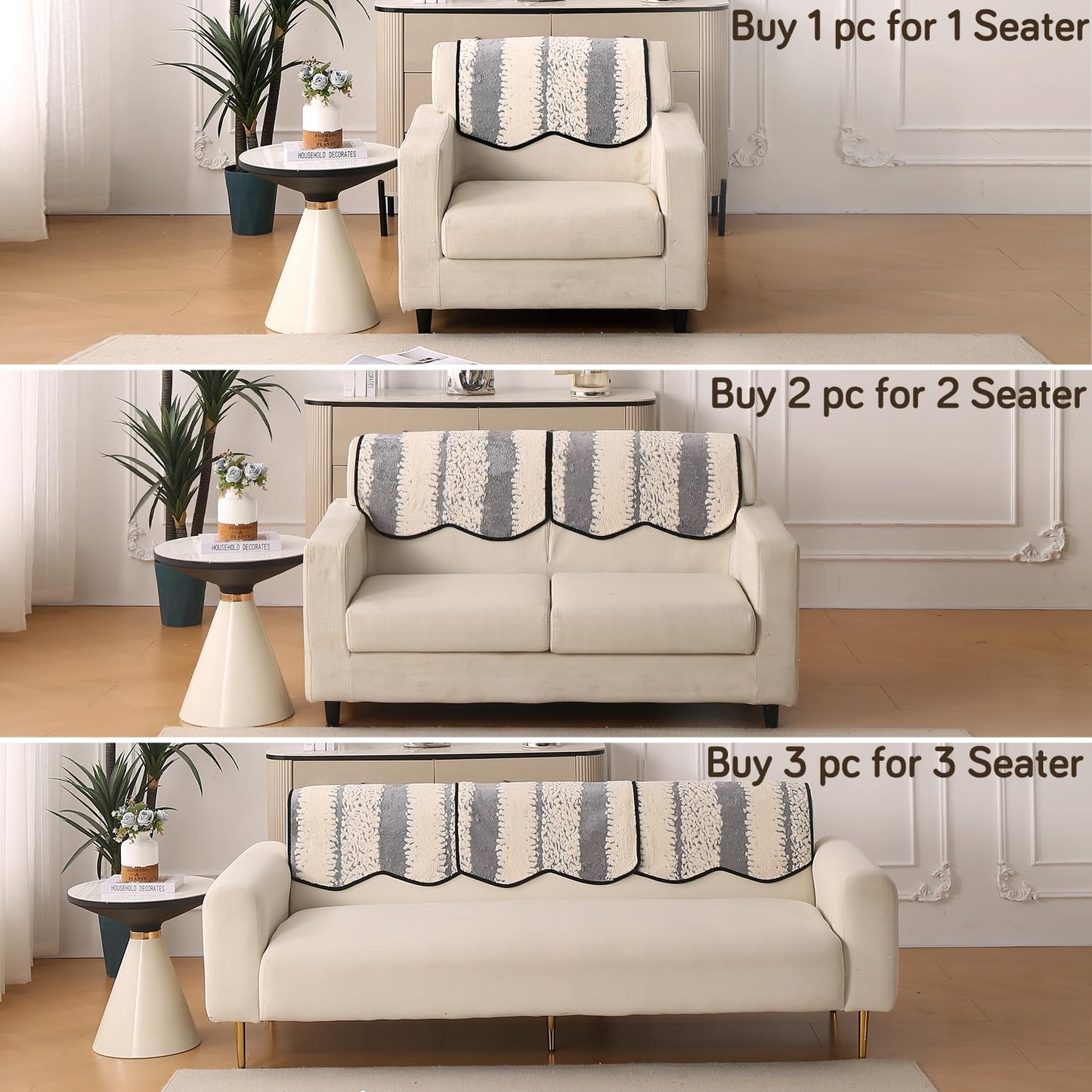 Luxury Wavy Anti Slip Plush Sofa Cover Mat, Pewter Grey