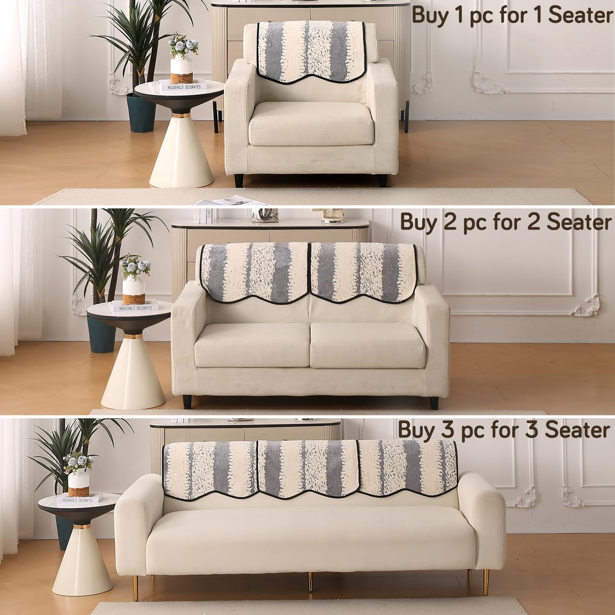 Luxury Wavy Plush Anti-Slip Sofa Cover Mats - Pewter Grey