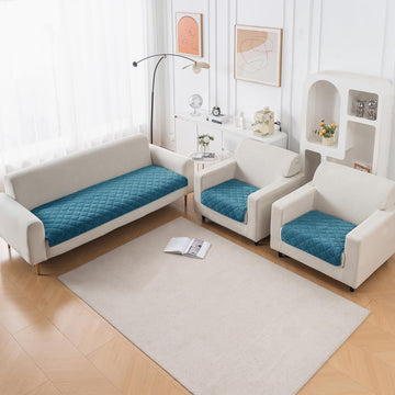 Diamond Tuft Quilted 5-Seater Sofa Mat (3+1+1), Anti-Slip, Dusty Teal