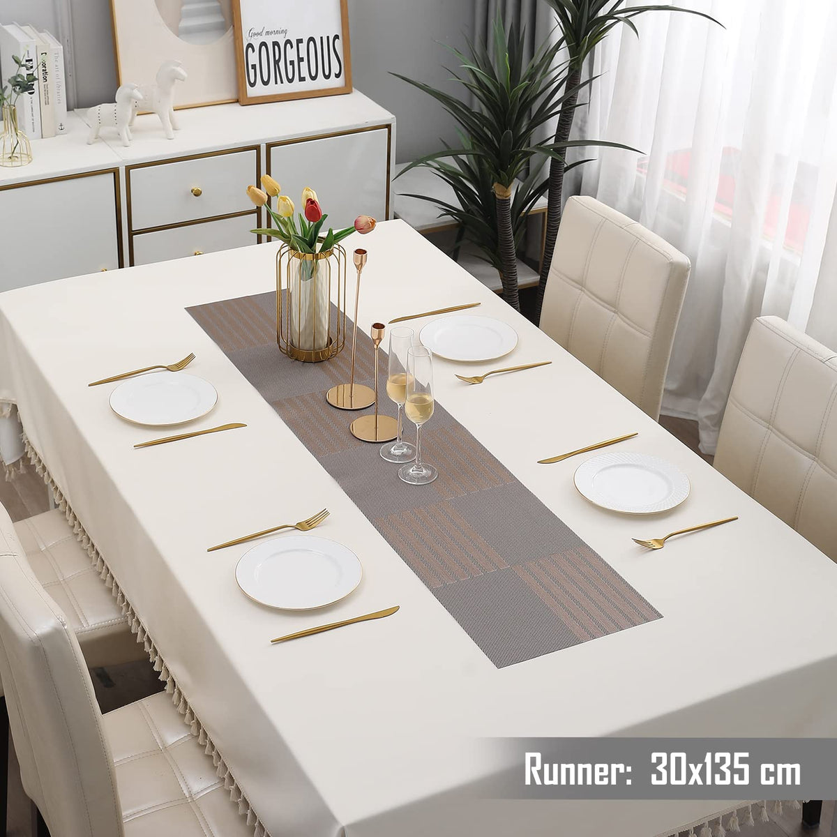 Buy Light Brown Colour PVC Table Runner for 4 Seater (30x135cm) | HOKIPO