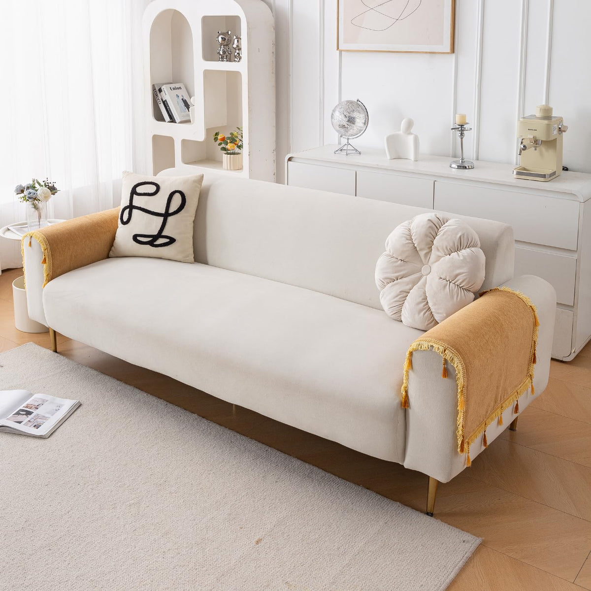 Serenity Tassel Chenille Sofa Cover with Tassel – Sunlit Amber