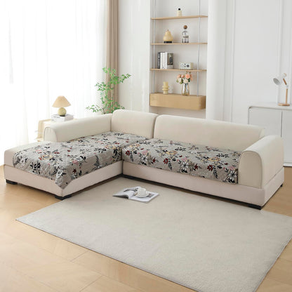 L Shape Sofa Cover Mat for 2+2/3+2/3+3 Seater, Quilted Printed Floral Ash Grey