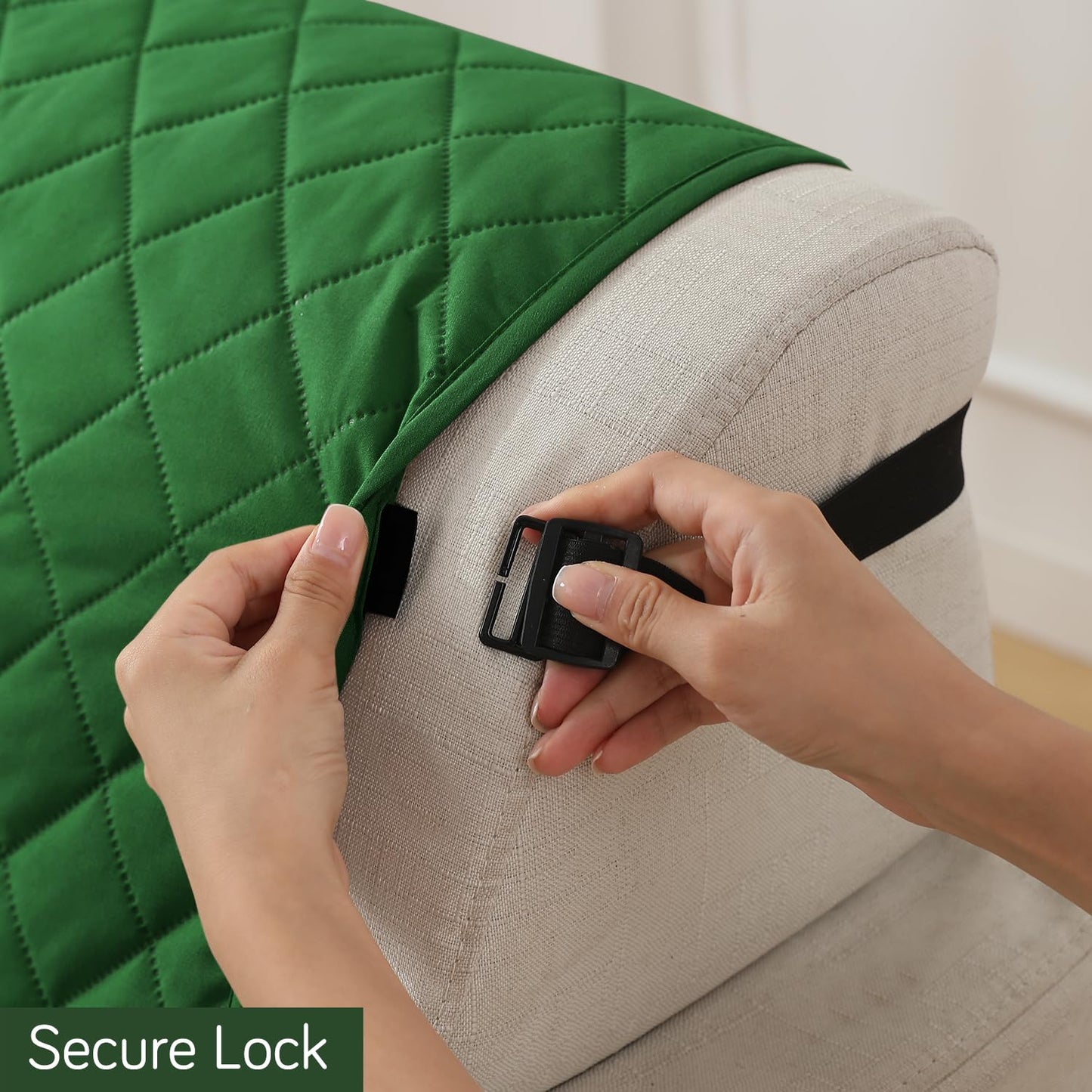 Quilted Waterproof Sofa Cover Mat with Pockets on Armrest Cover - Green