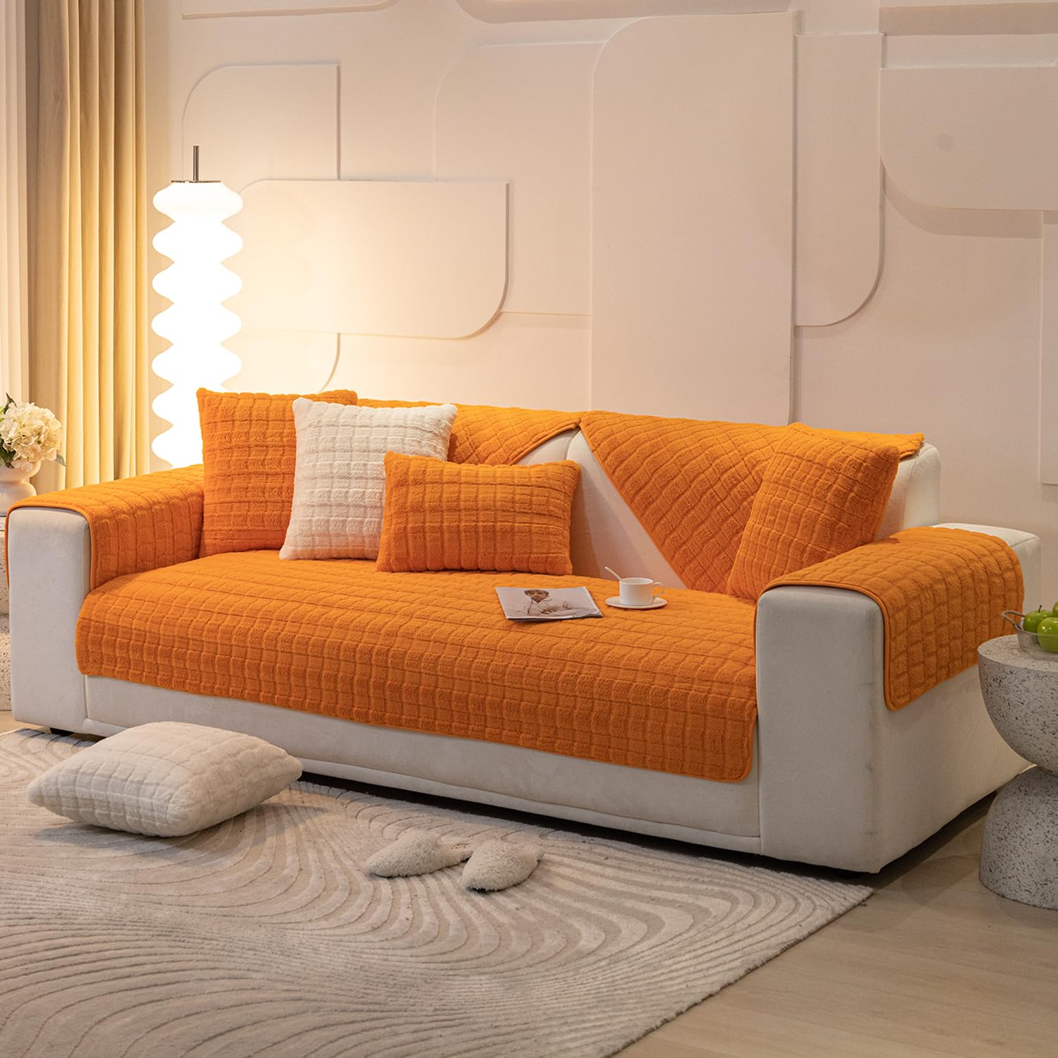 Buy cozy Orange Colour Zippered Plush Sofa Pillow Covers for Luxury Look