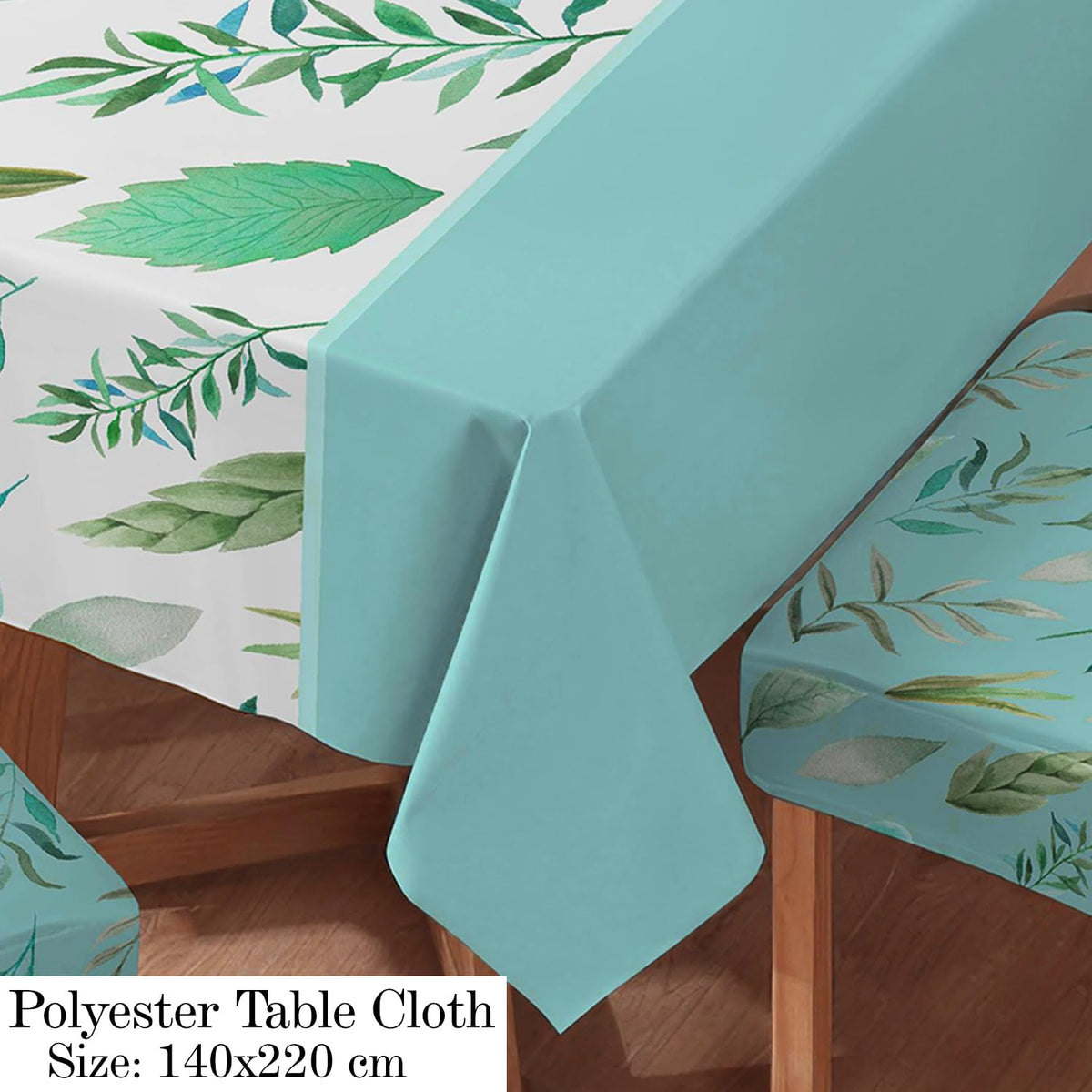 Polyester Dining Chair Covers Set of 4/6 with Matching Tablecloth, Varied Leaves Rhine Blue
