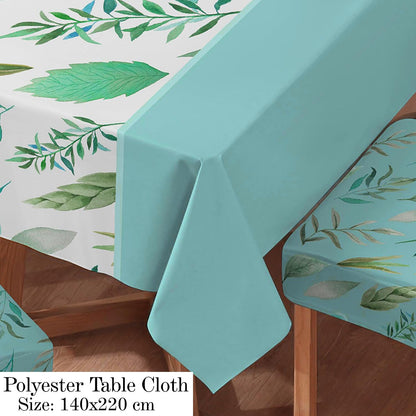 Polyester Dining Chair Covers Set of 4/6 with Matching Tablecloth, Varied Leaves Rhine Blue