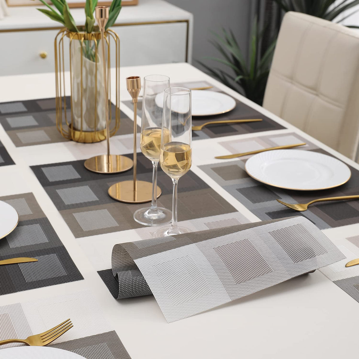 PVC Dining Table Mats, Gradient Brown