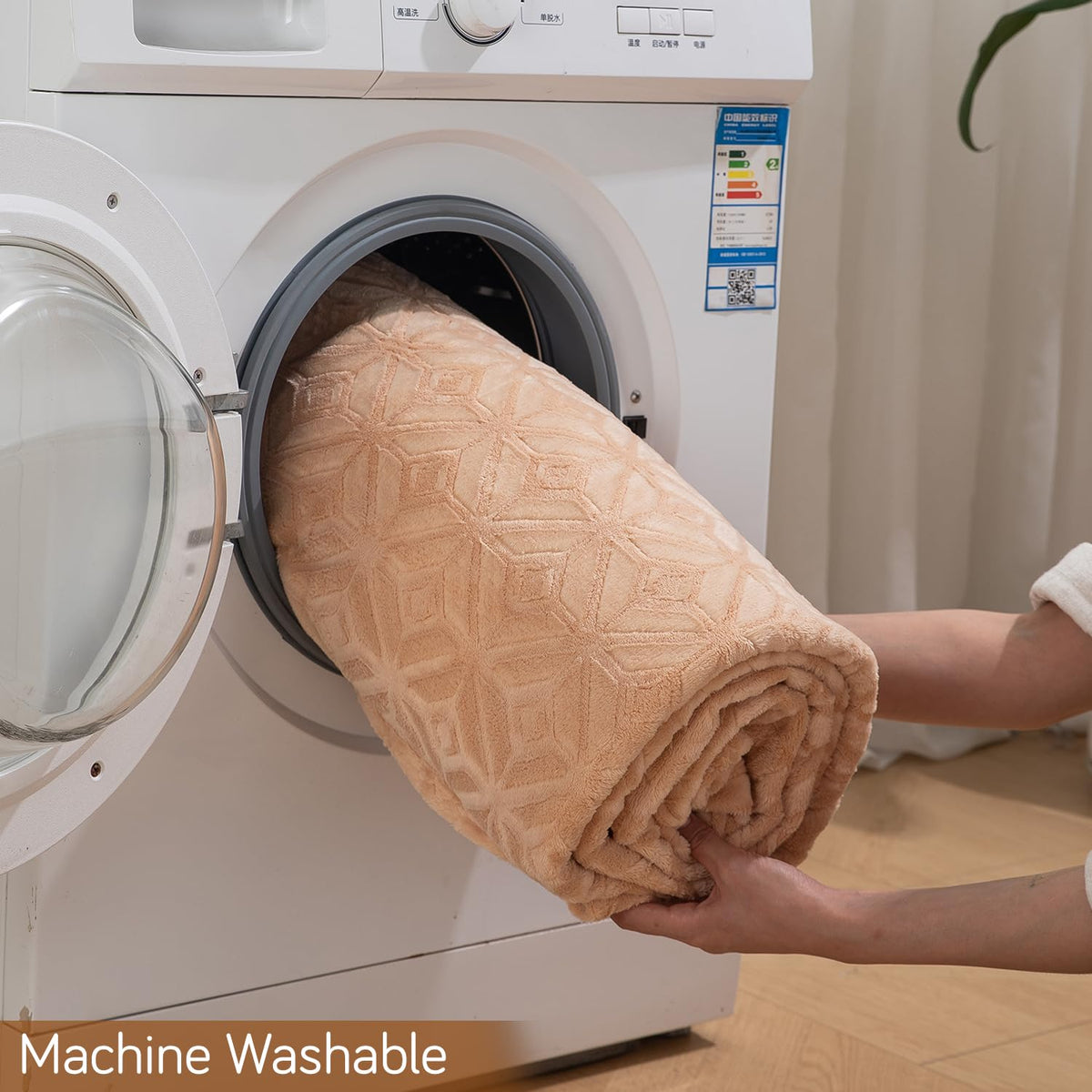 Buy Beige colour machine washable fleece Blanket | HOKIPO