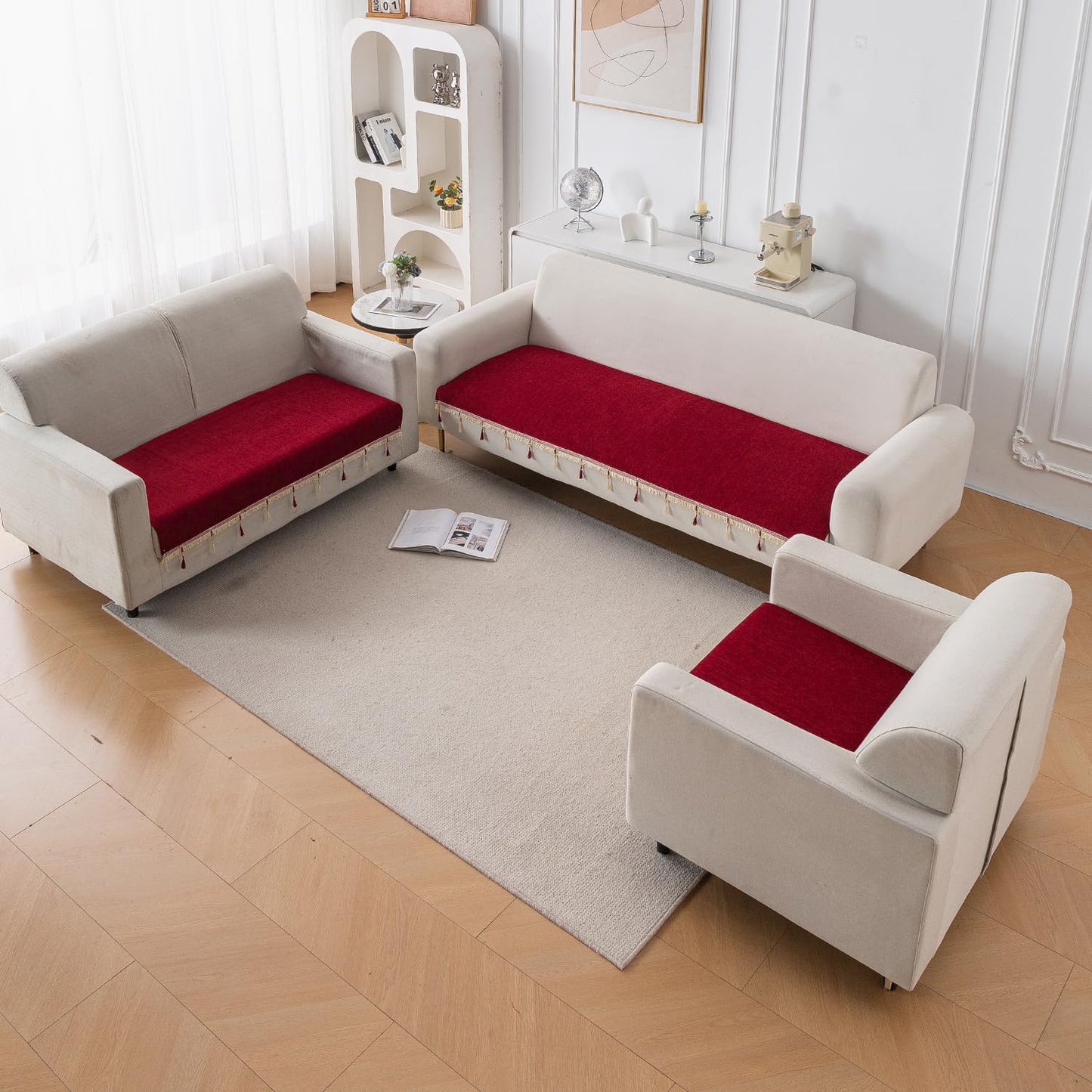 Serenity Tassel Chenille Sofa Cover with Tassel – Crimson Ruby