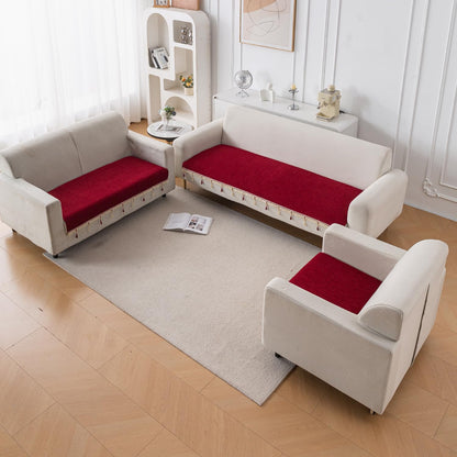 Serenity Tassel Chenille Sofa Cover with Tassel – Crimson Ruby