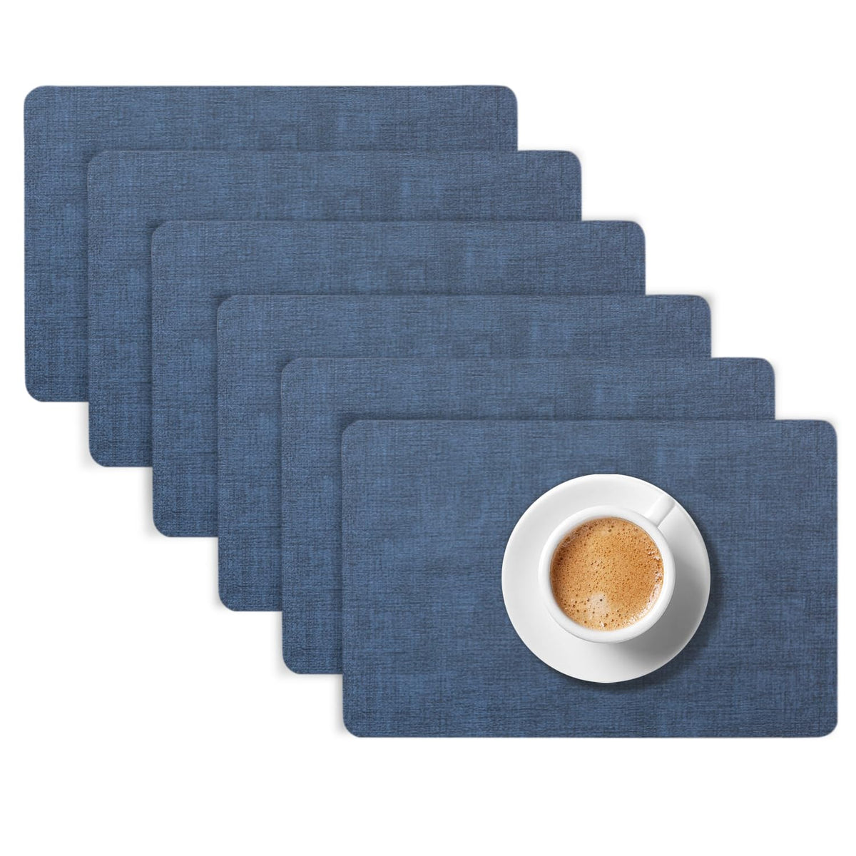 Modern Weaves Royal Luxe Faux Leather Mats for Dining Table - Navy Blue