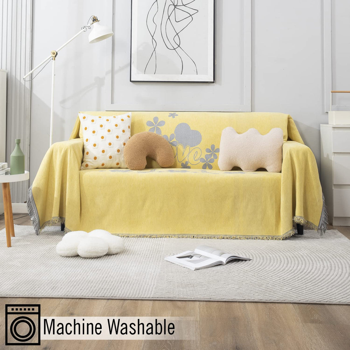 Yellow Nature Chenille Sofa Throw Blanket | 1/2/3 Seater Couch Throw