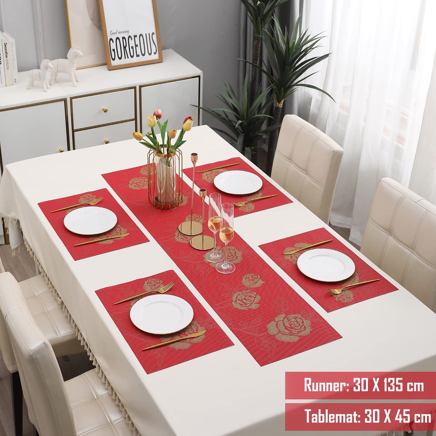 PVC Dining Table Mats, Crimson Red