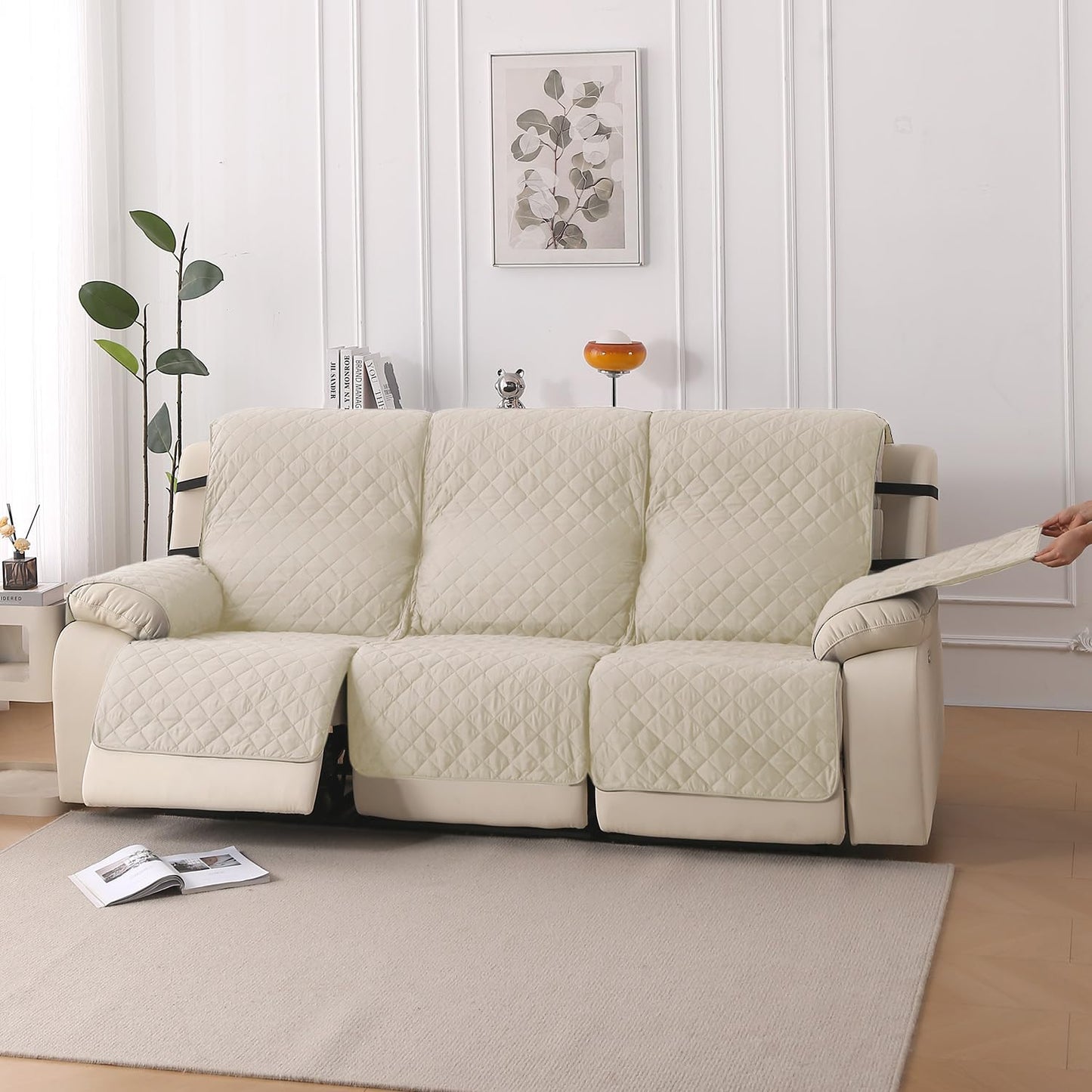 UrbanQuilt Recliner Sofa Slipcover Mat with Dual Belt for 1/2/3 Seater - Cream