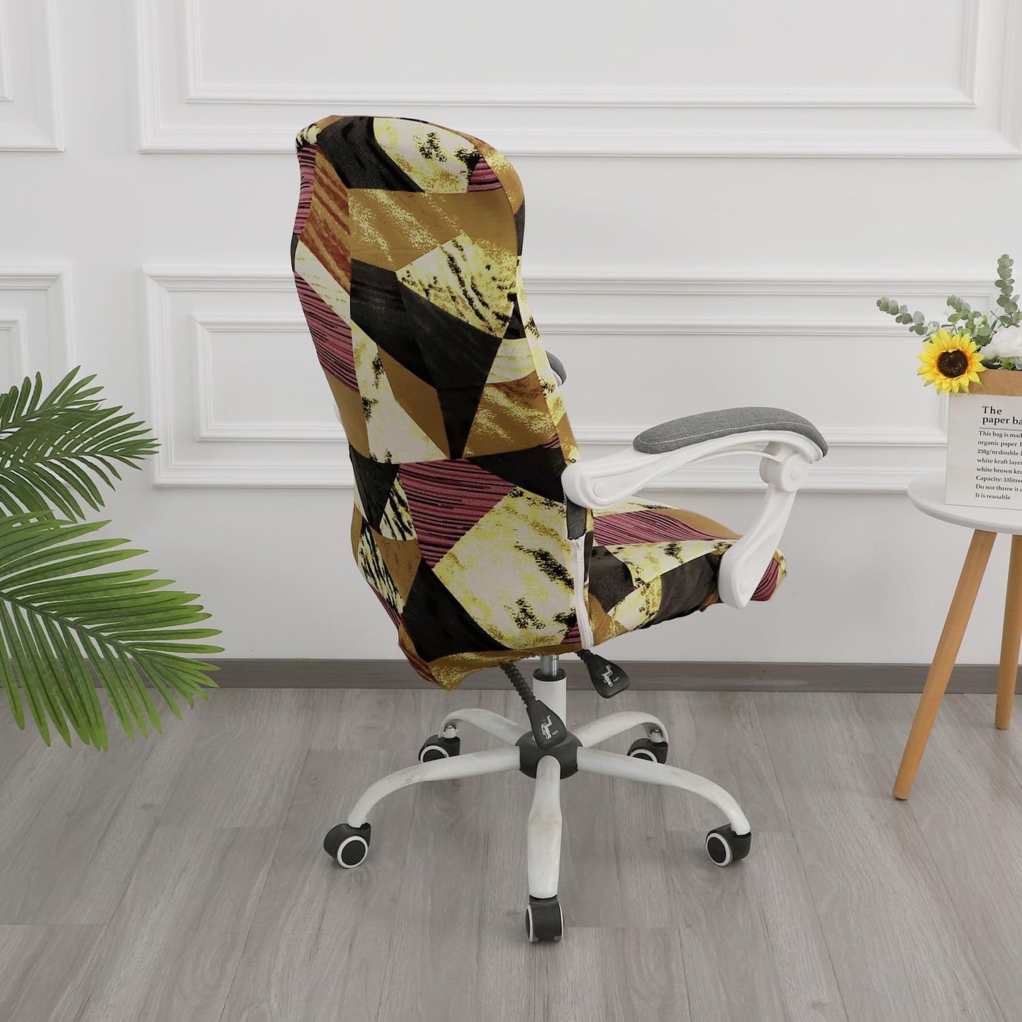 HOKIPO 140gsm Stretchable Office Chair Cover, Wine Abstract Geometry - Medium / Large