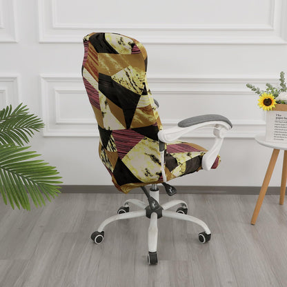 HOKIPO 140gsm Stretchable Office Chair Cover, Wine Abstract Geometry - Medium / Large