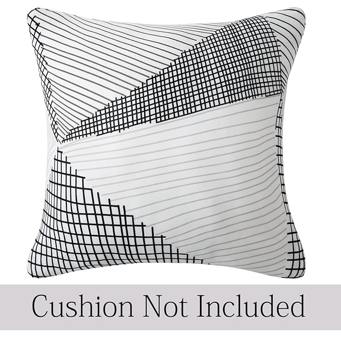 Waterproof & Quick-Dry Quilted Sofa Cover with Pockets on Armrest, Snow White Black Geometry
