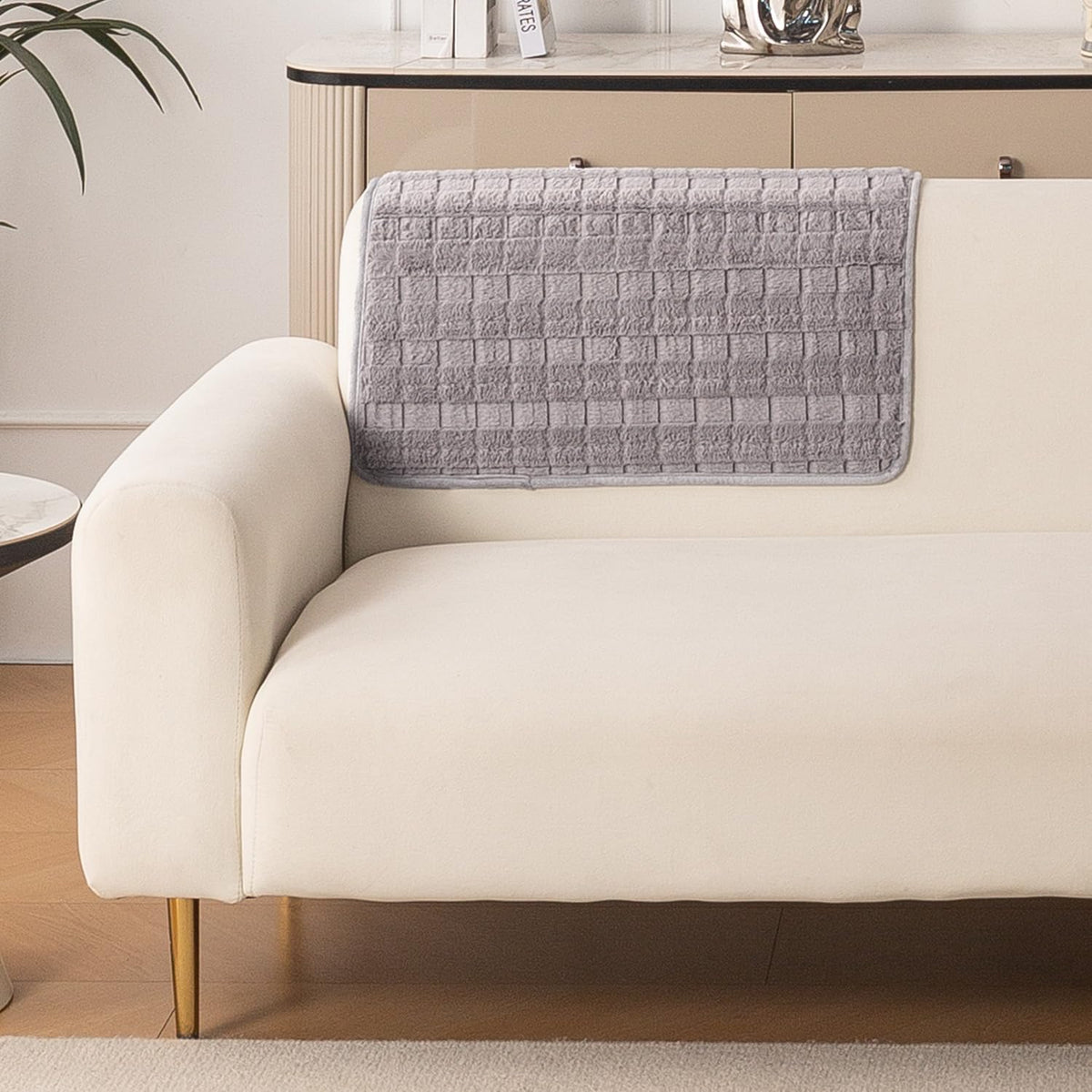 'Plush Haven' Premium Anti Slip Sofa Cover Mat, Light Grey