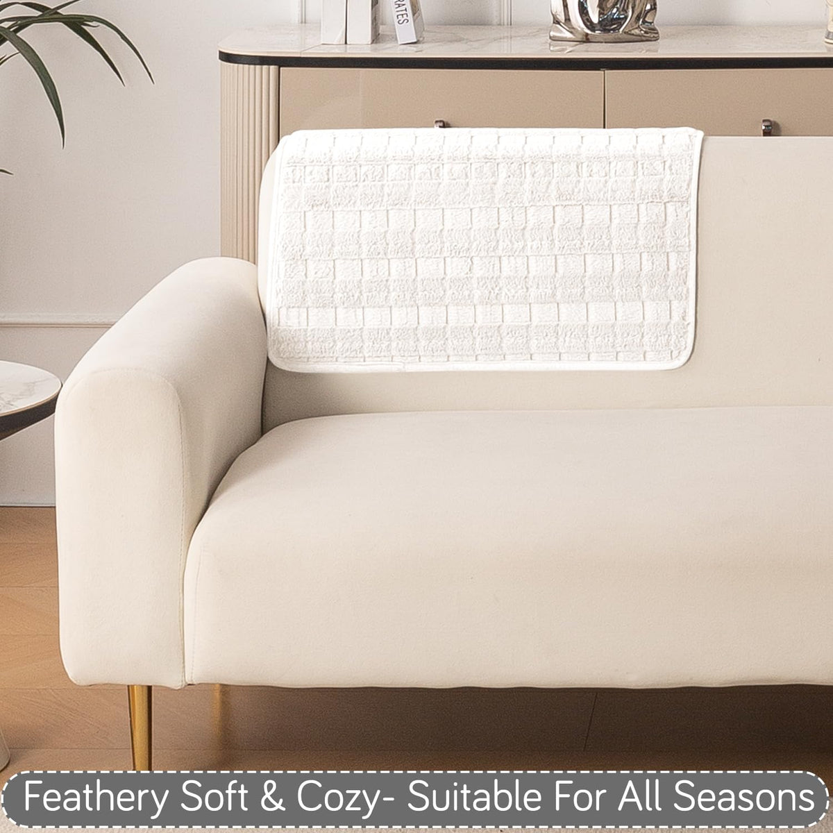 'Plush Haven' Premium Anti Slip Sofa Cover Mat, White