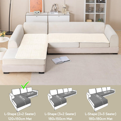 Diamond Plush Premium Quilted L Shape Sofa Cover Seat Mat, Cream