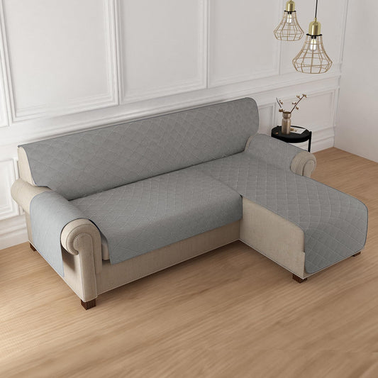 HOKIPO Quilted Reversible One Piece L Shape 4/5/6 Seater Sofa Cover Mat, Light Grey