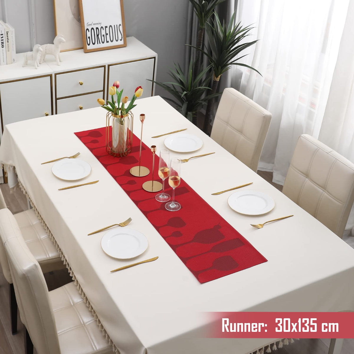 Buy Cherry Red Colour PVC Table Runner for 4 Seater (30x135cm) | HOKIPO