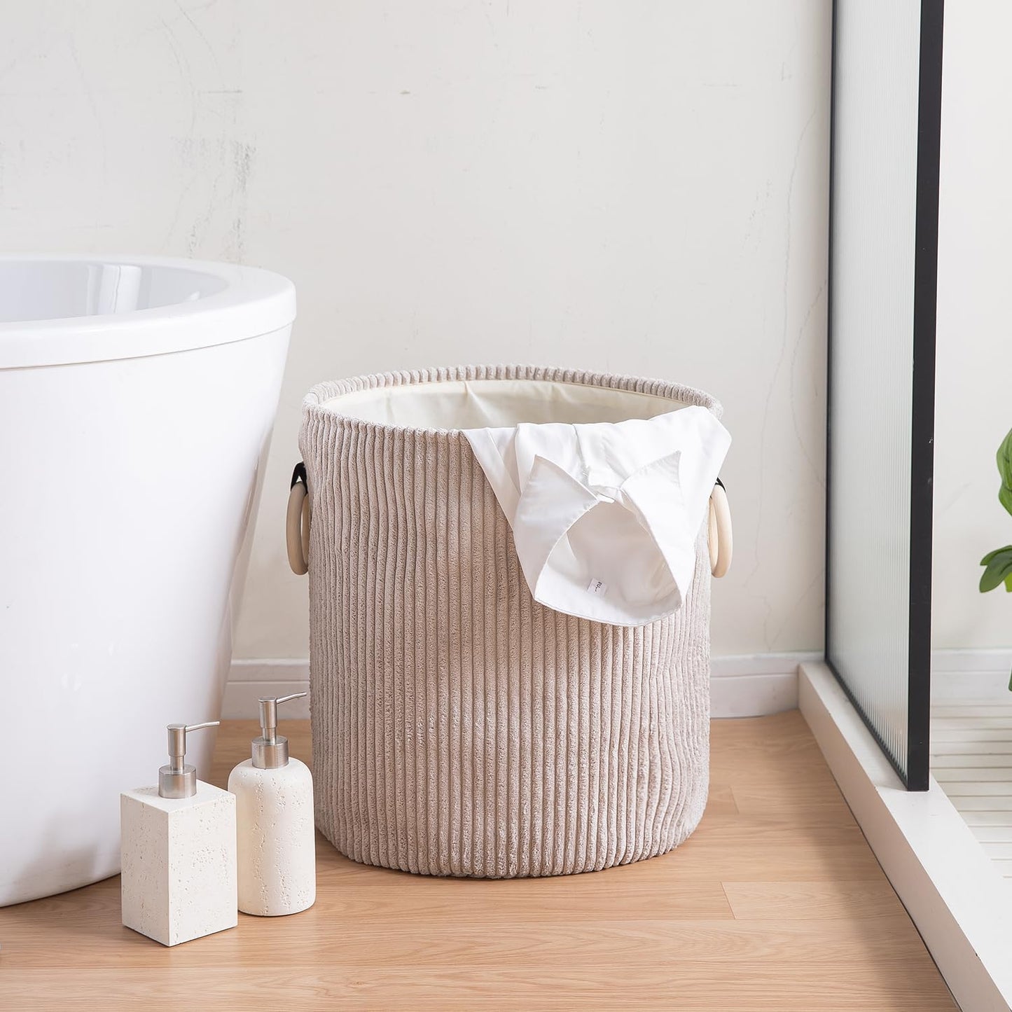 Folding Laundry Bag for Clothes Hamper, Collapsible Storage Basket, 43 x 35 x 35 cm Cream
