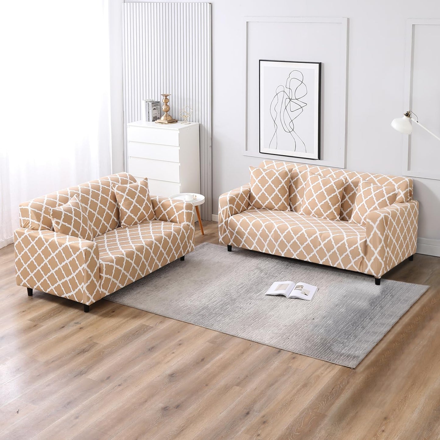 Elastic Stretchable Printed Sofa Cover, Moroccan Beige