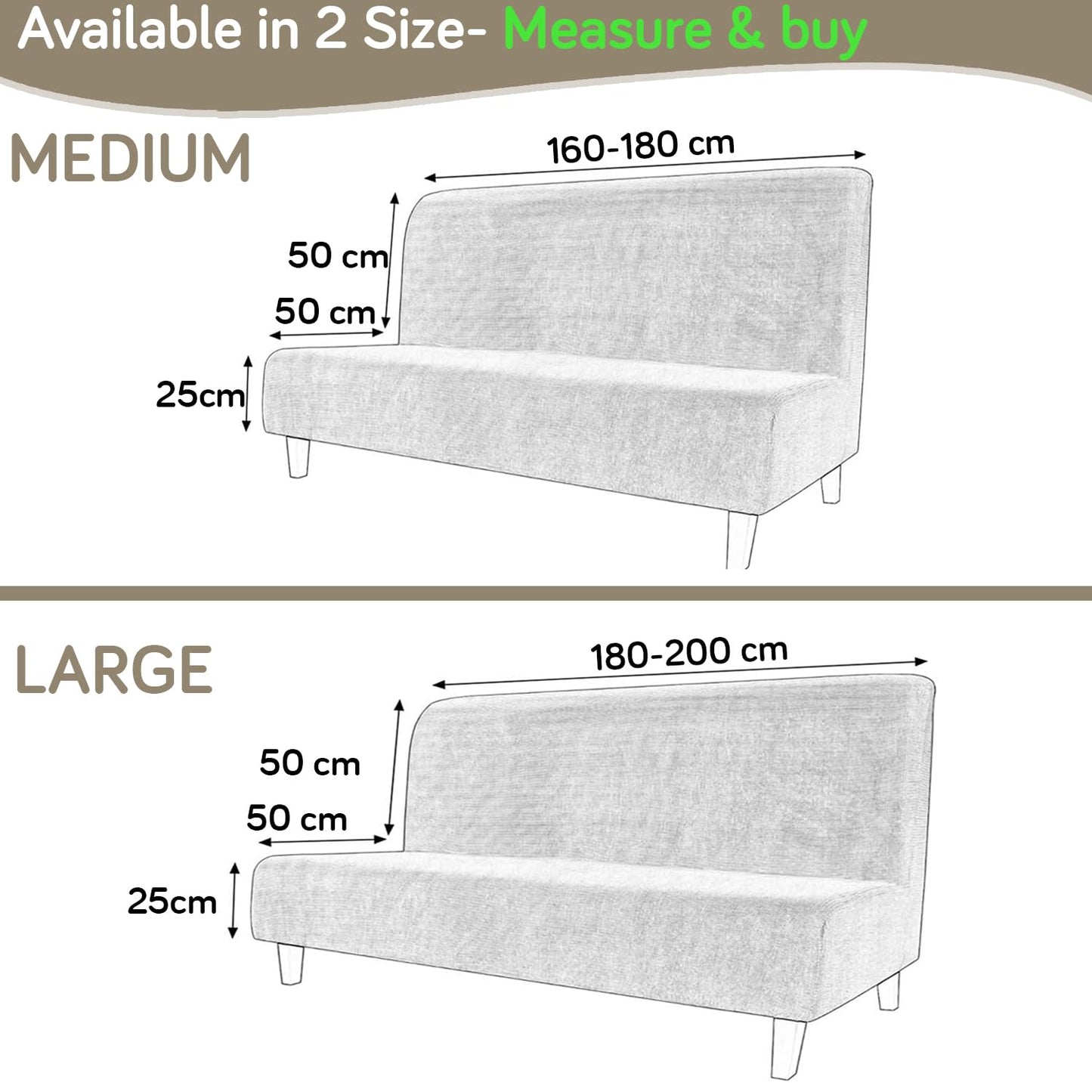 Elira Series Stretchable Elastic Armless Sofa Cover – 140 GSM, Futon Slipcover, Easy Fit, Parchement Beige Abstract Art