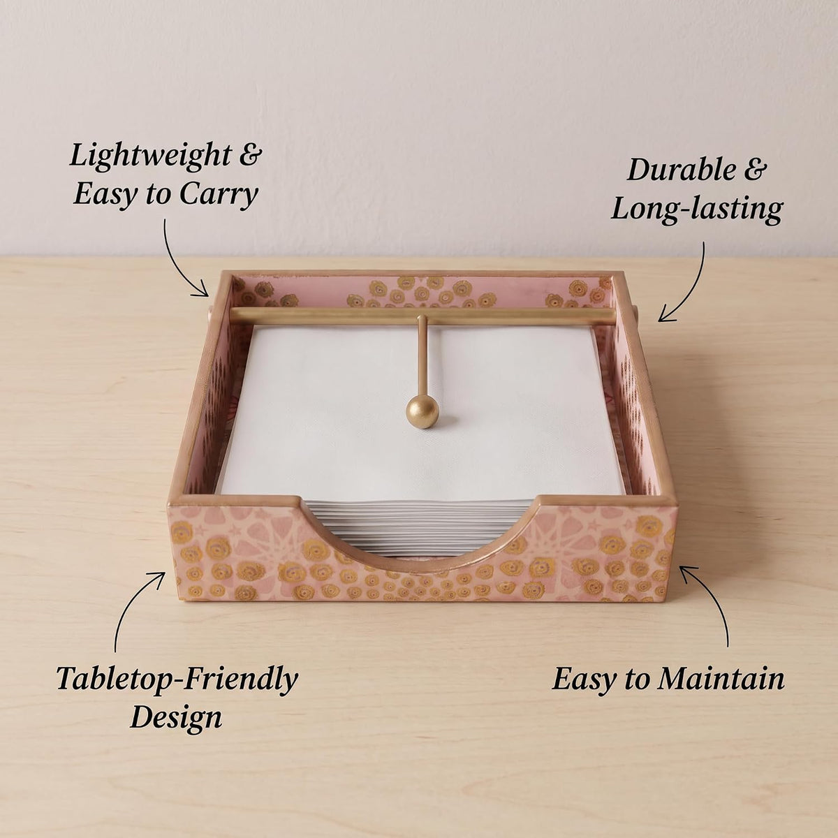 HOKIPO Napkin Holder for Dining Table, Engineered Wood, Gulabi Mayurvan - image 6