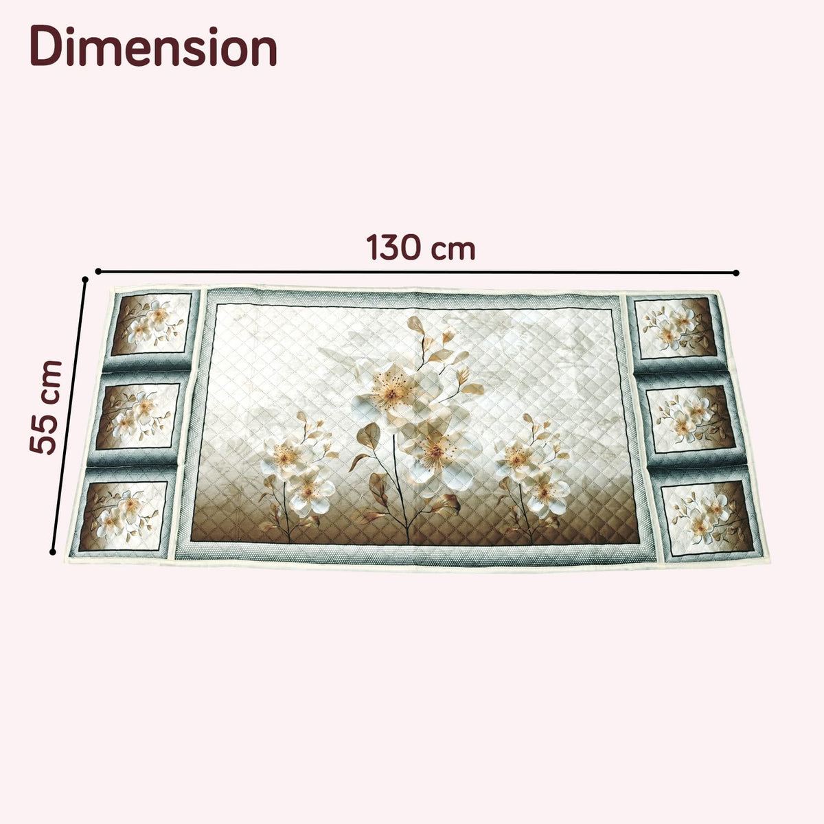 Eternal Floral Printed Quilted Fridge Top Cover with side Pockets - Ivory Luxe
