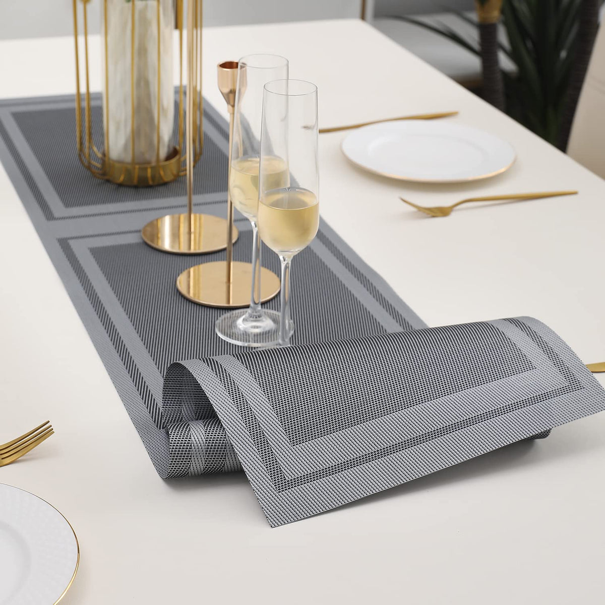 Buy Grey Colour PVC Table Runner Mat | HOKIPO