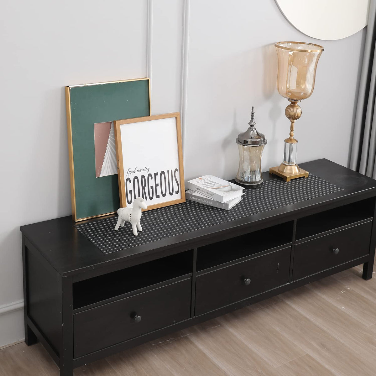 Buy Striped Black Colour PVC Runner for Side Tables | HOKIPO