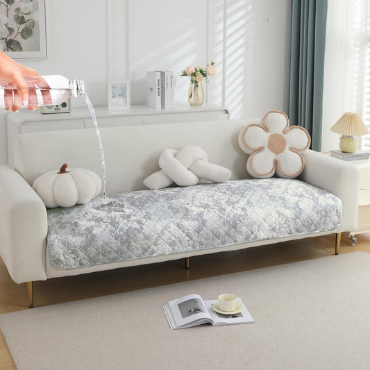 Quilted 1/2/3 Seater Waterproof and Anti-Slip Sofa Cover Mat, Motifs Cloud Grey