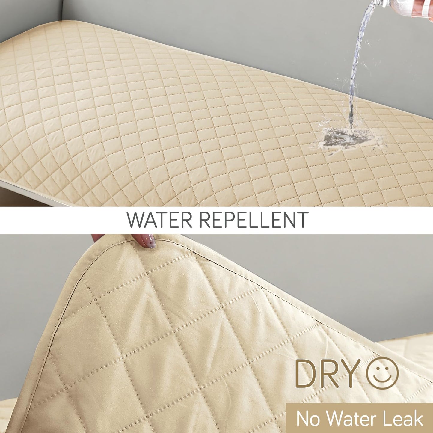 HOKIPO Waterproof Quilted Quick Dry L Shape Sofa Seat Cover Mat, Beige