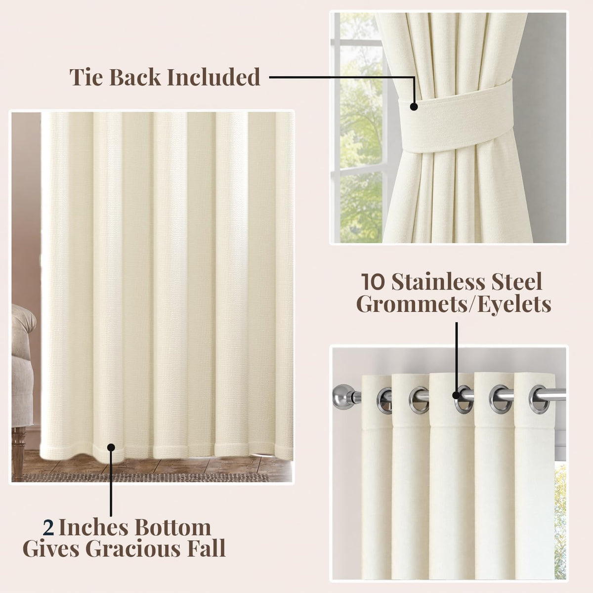 HOKIPO Atmosphere Dimout Curtains, 7 Feet Long - Ivory Cream - image 4