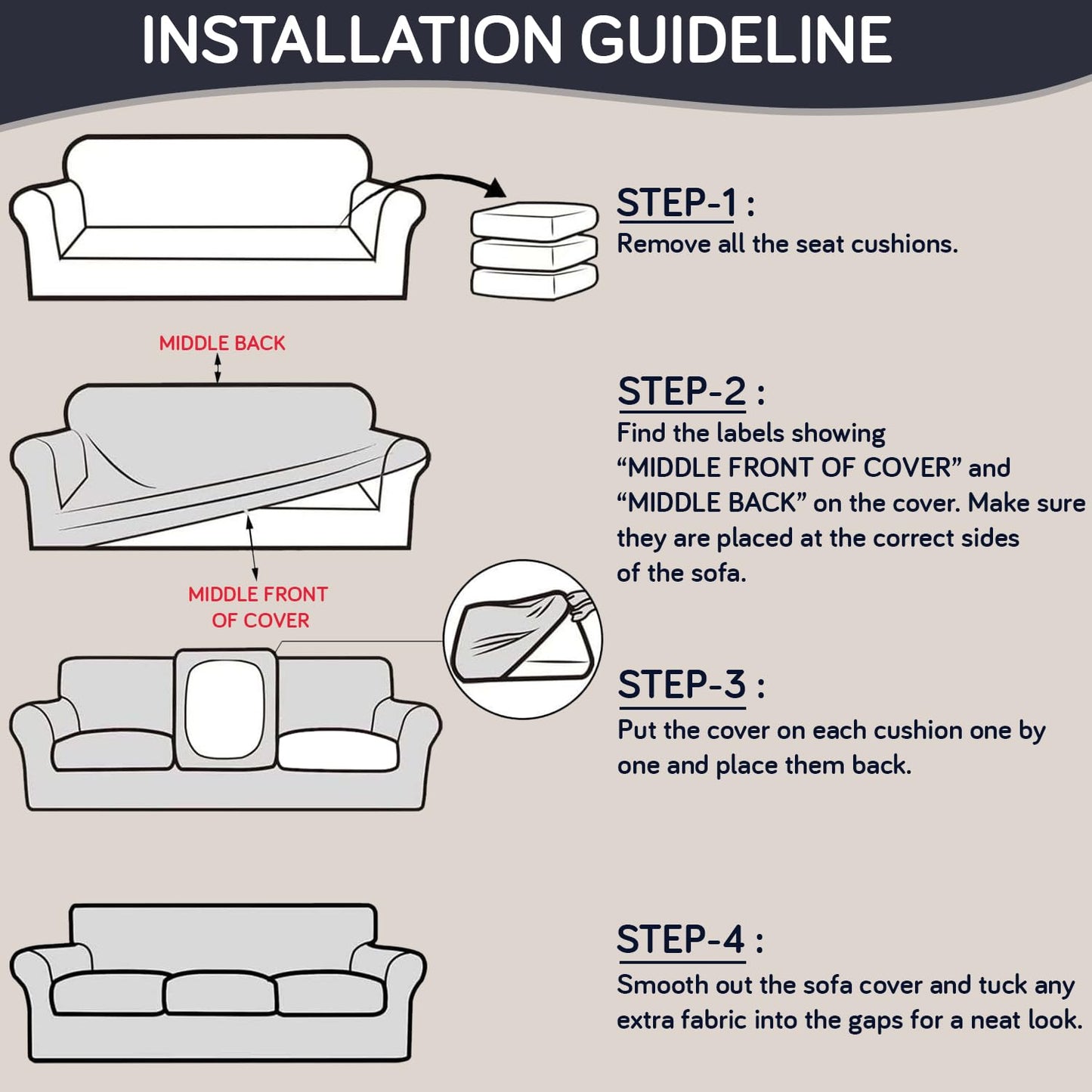 Printed Stretchable Sofa Slipcover with 1/2/3 Pc Separate Seat Cushion Cover for each 1/2/3 Seater, Graphite Glacier Grid