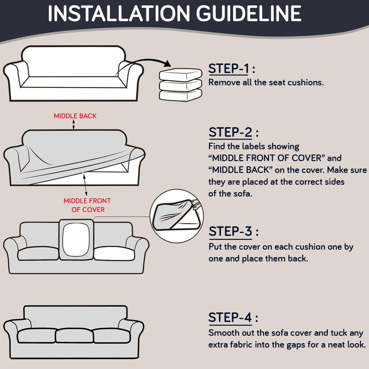 Printed Stretchable Sofa Slipcover with 1/2/3 Pc Separate Seat Cushion Cover for each 1/2/3 Seater, Graphite Glacier Grid