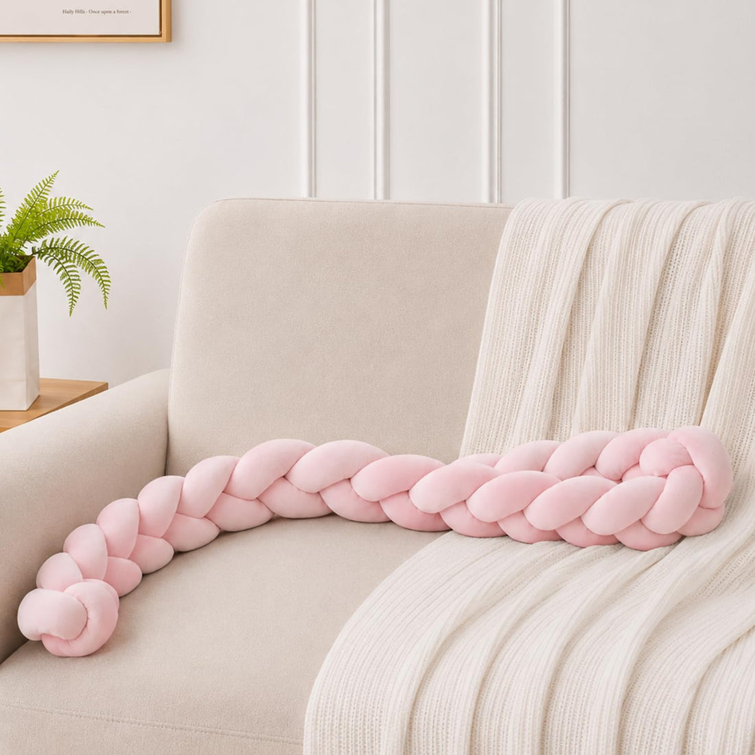 HOKIPO Braided Knot Chain Pillow for Sofa & Bed, 200 cm, Pink