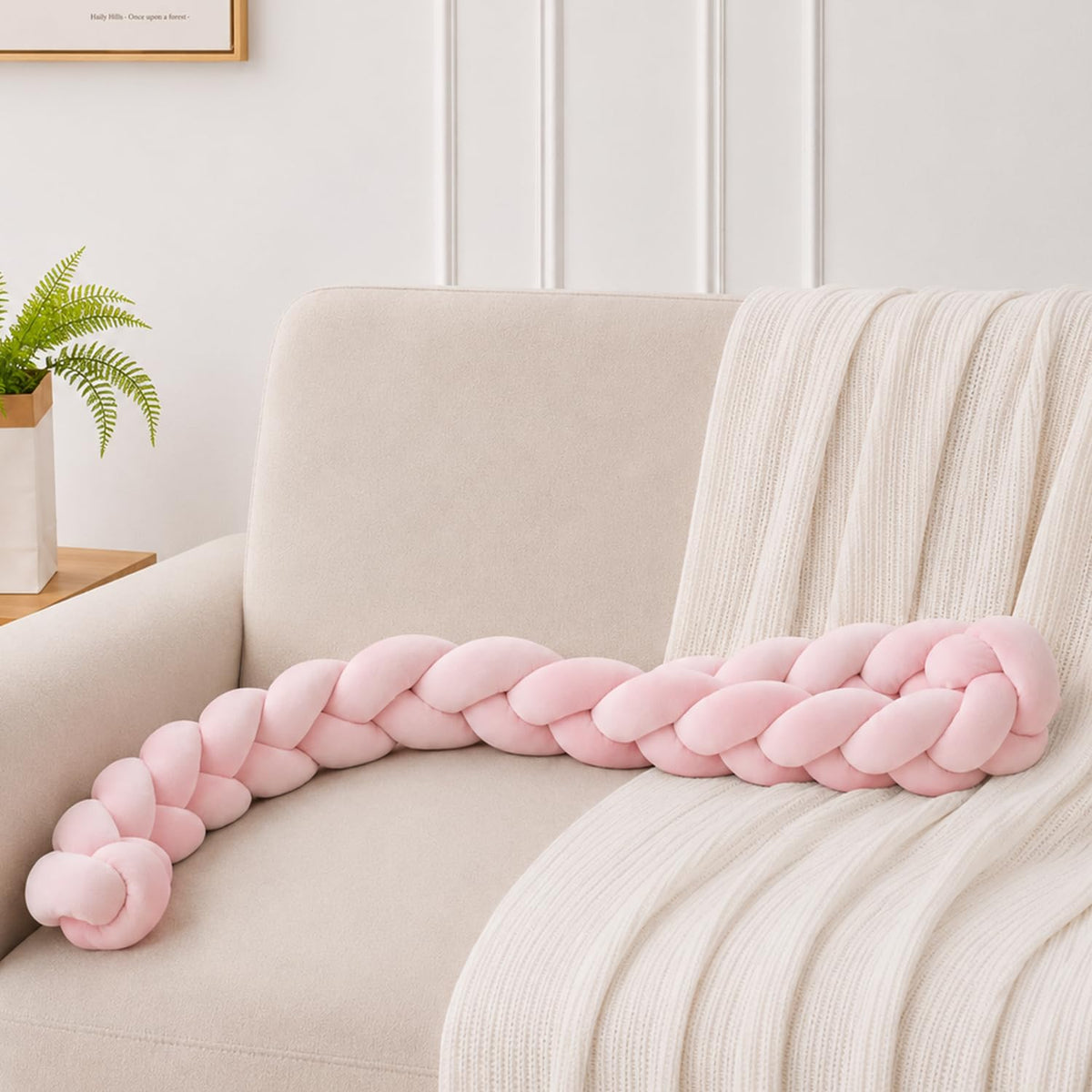 HOKIPO Braided Knot Chain Pillow for Sofa & Bed, 200 cm, Pink