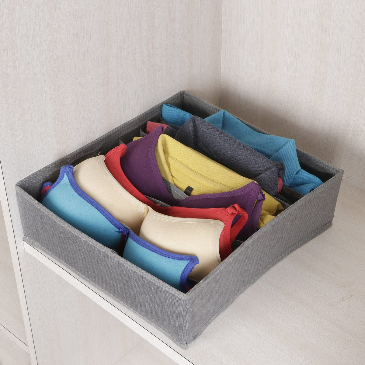 Non-Woven Fabric Undergarment Organizer Storage Box For Drawers Bra Panty Socks Tie Lingerie Organizer For Wardrobe, Grey