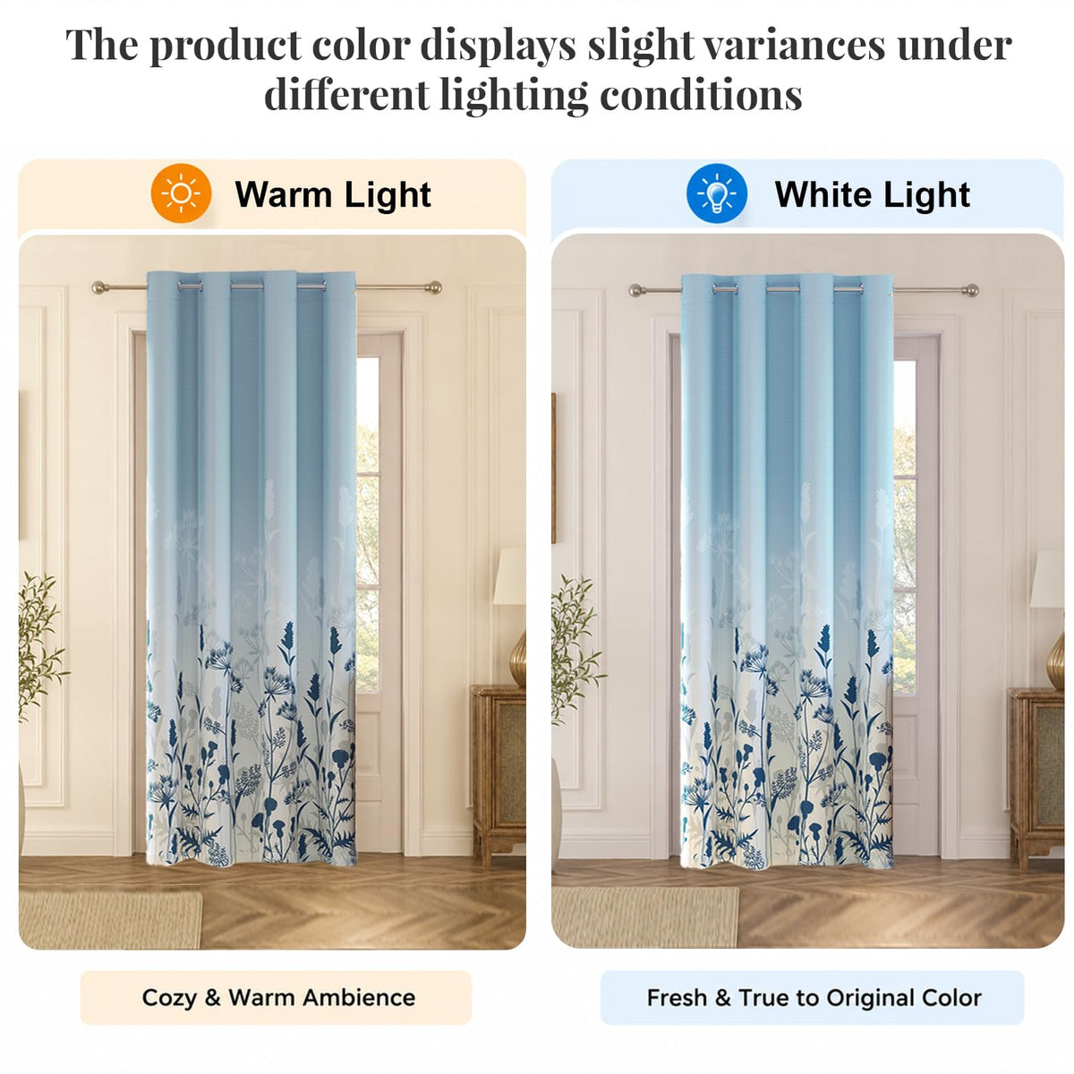HOKIPO Harmony Printed Eyelet Curtains, 7 Feet Long - Blue Fern - image 6