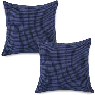 Premium Navy Blue Colour Grid Texture Jacquard Cushion Cover | 18x18 Inch Size