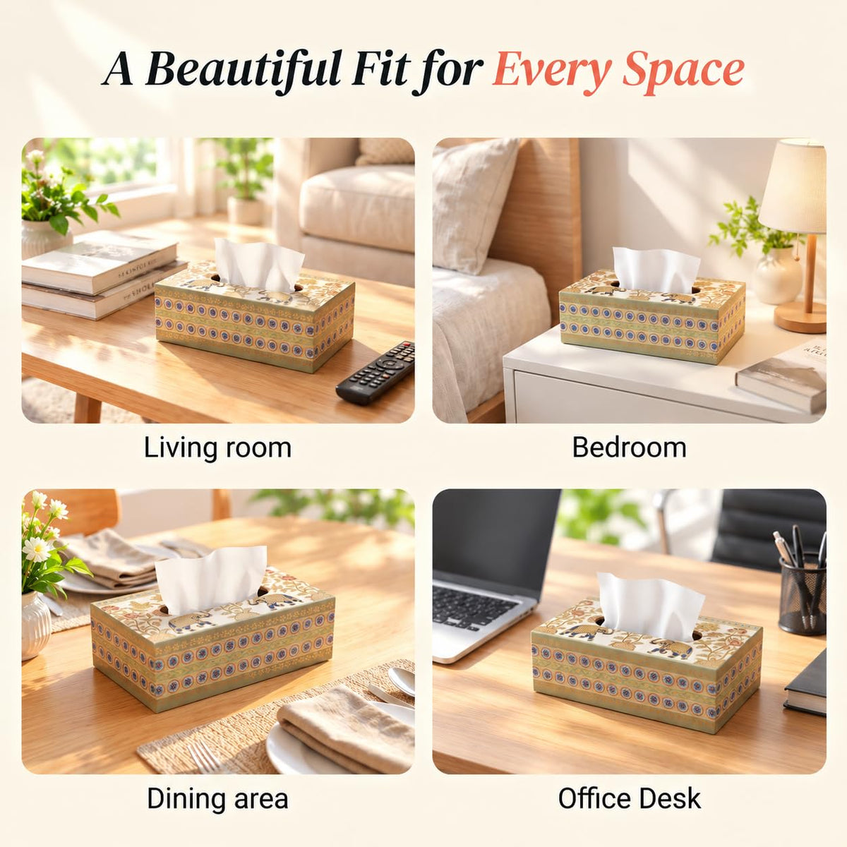 HOKIPO Tissue Box Holder, Rectangle, Engineered Wood, Royal Gulistaan - image 2