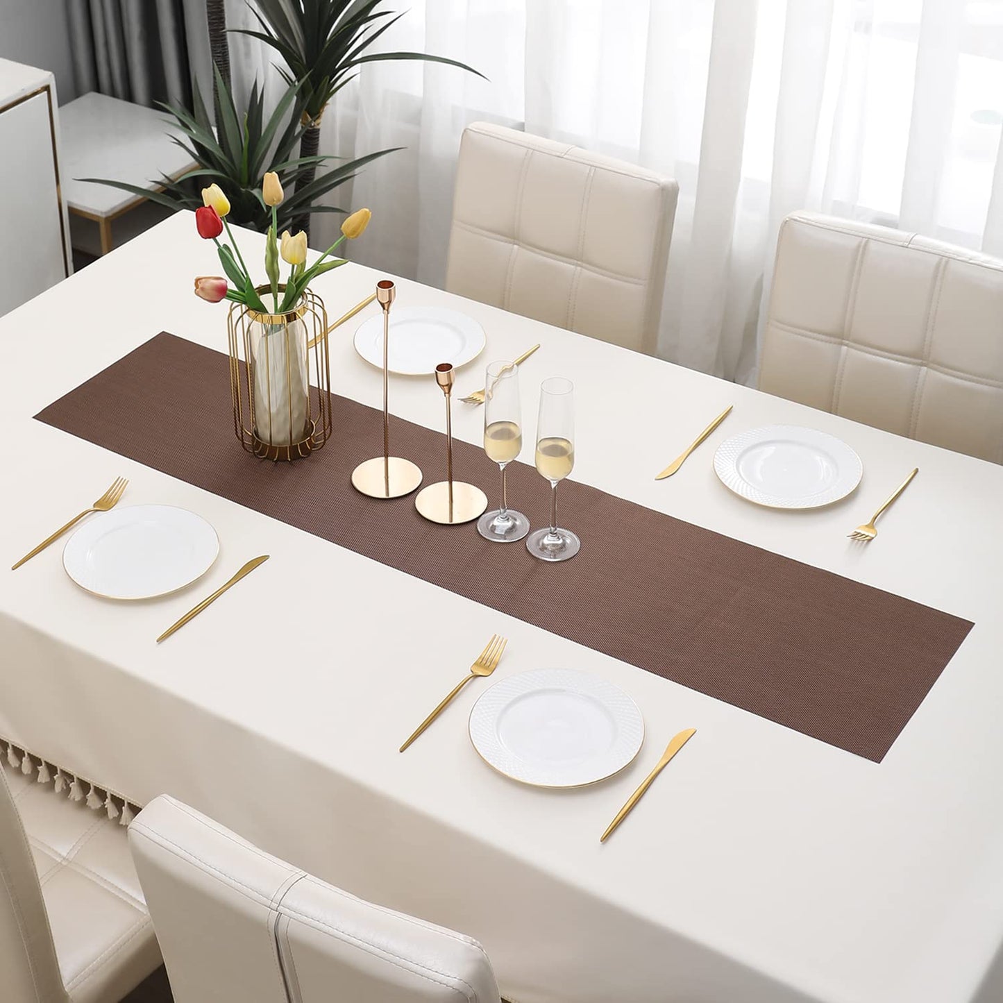 PVC Table Runner, Brown