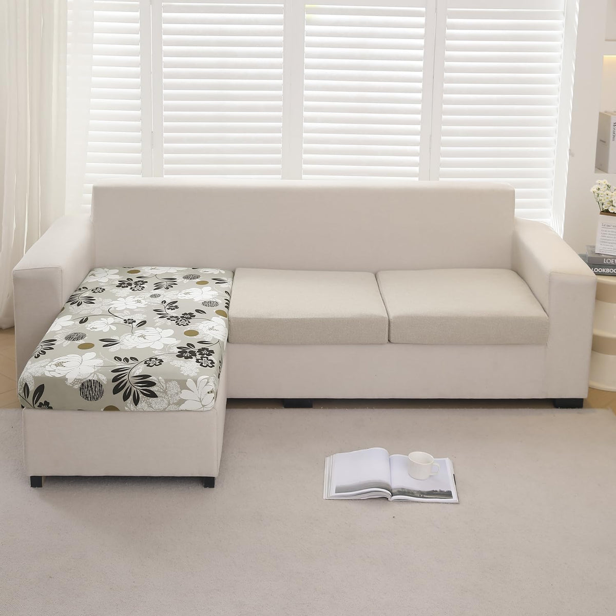 140 GSM Stretchable Printed Elastic Sofa Cushion Seat Cover for 1 /2 /3 Seaters / Pieces for Sofa, Feather Brown Floral