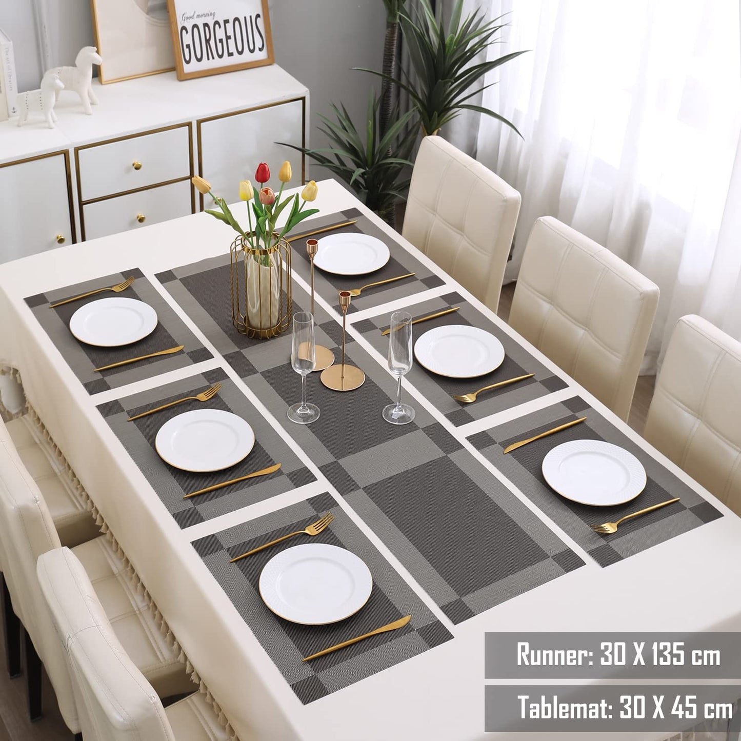 PVC Dining Table Mats, Dark Grey