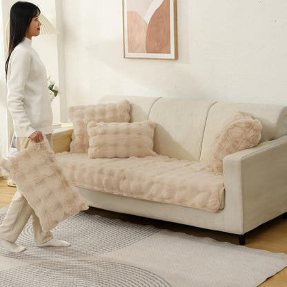 Faux Rabbit Fur Sofa Cushion Covers Pack of 2, Latte Brown
