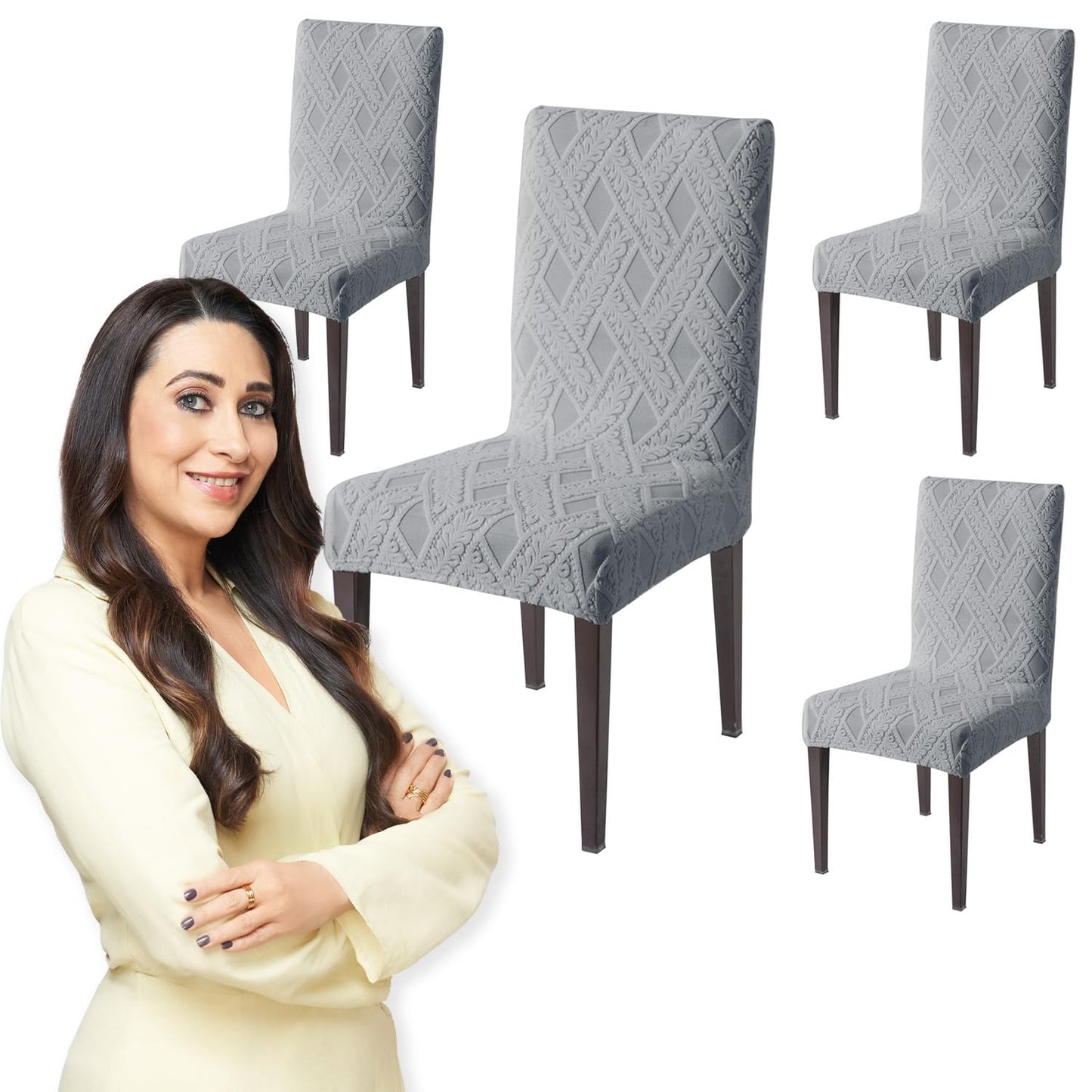 Chair Cover Set of 1/2/4/6, 190 GSM Jacquard, Light Grey