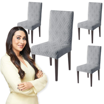 Chair Cover Set of 1/2/4/6, 190 GSM Jacquard, Light Grey